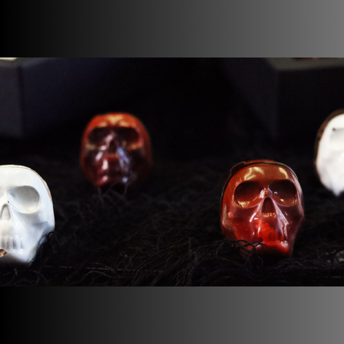 **VEGAN** 9pc Spooky Halloween Skull Candy Chocolate Box - Bloody Black Cherry