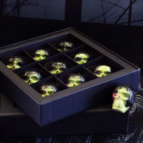 **VEGAN** 9pc Spooky Halloween Skull Candy Chocolate Box - Wicked Hazelnut Crunch