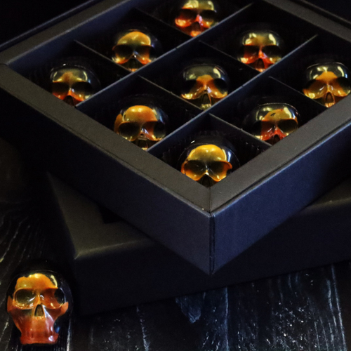 **VEGAN** 9pc Spooky Halloween Skull Candy Chocolate Box - Bloody Black Cherry