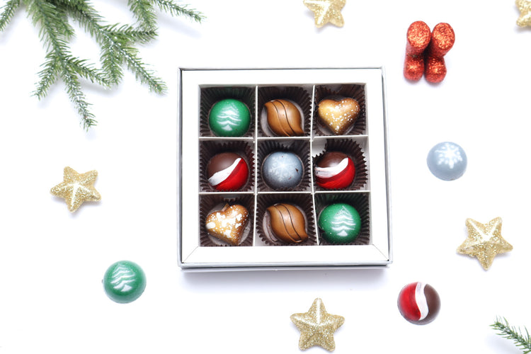 **VEGAN** 9 Piece Christmas Chocolate Box - Holiday Chocolate Gift
