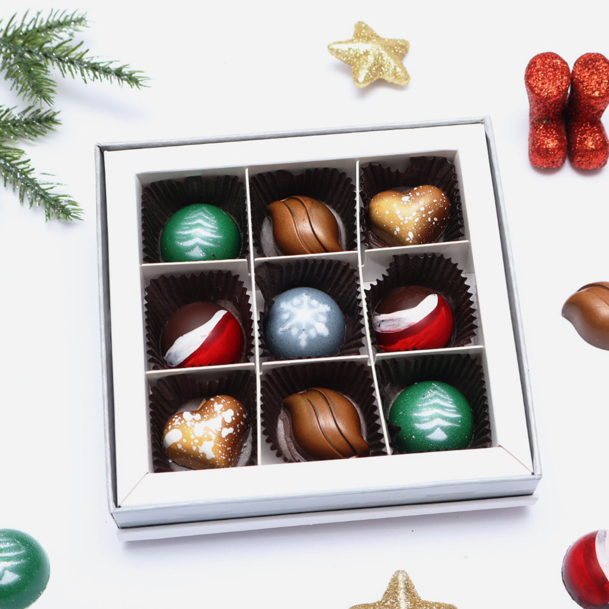 9 Piece Christmas Chocolate Box - Holiday Chocolate Gift
