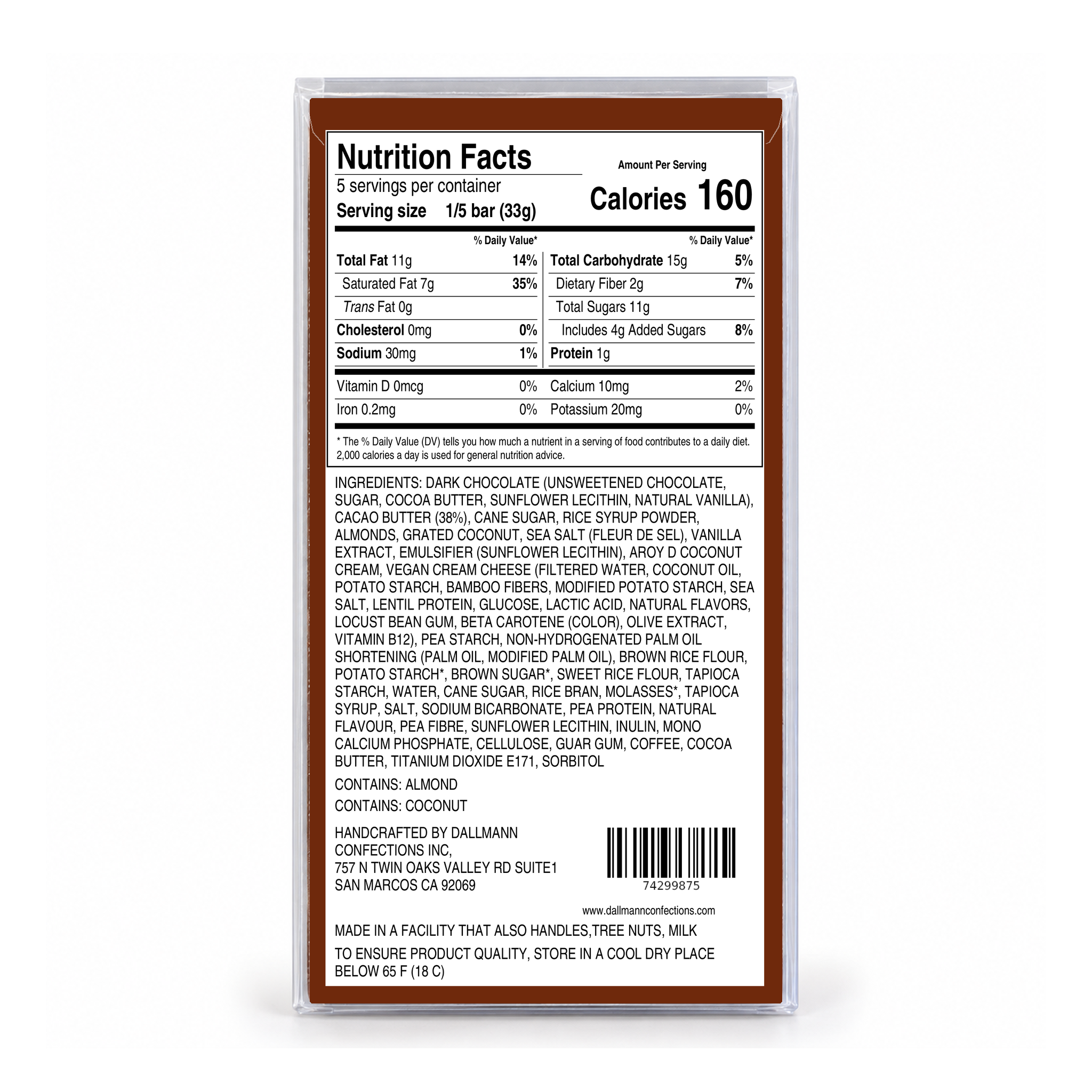Dallmann Tiramisu Bar packaging, back view