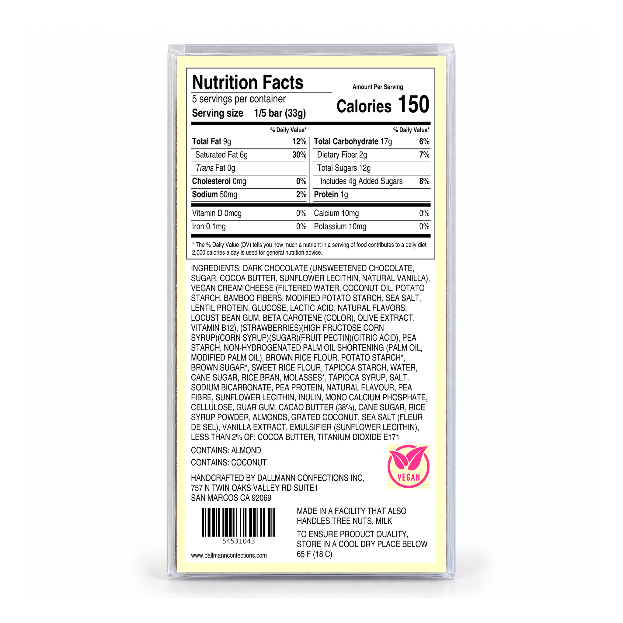 Dallmann Strawberry Cheesecake Bar packaging, back view